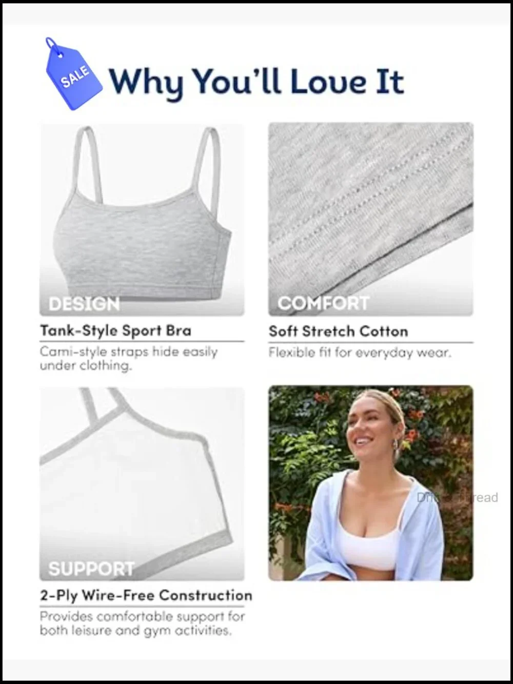 Cotton Spaghetti Strap Sports Bra 4-Pack Full Coverage Wirefree Pullover